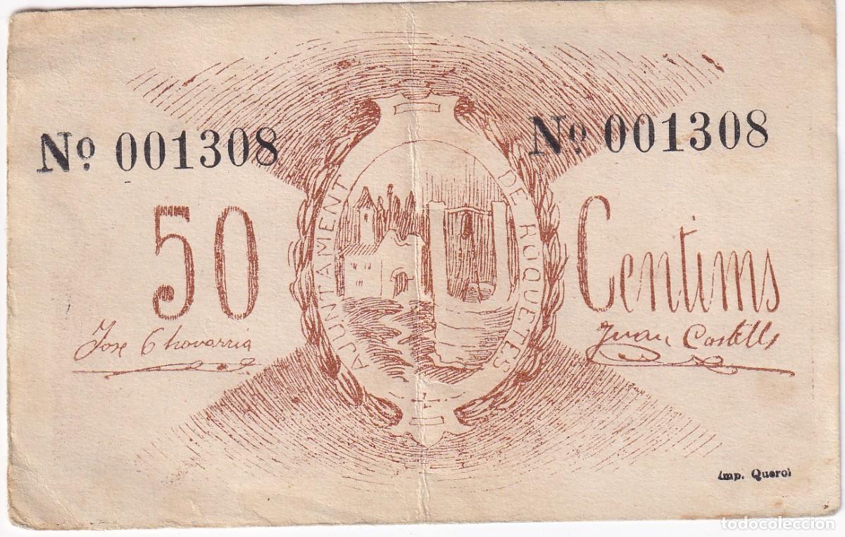 Notas locais: BILLETE DE 50 CENTIMOS DEL AJUNTAMENT DE ROQUETES DEL A&Ntilde;O 1937