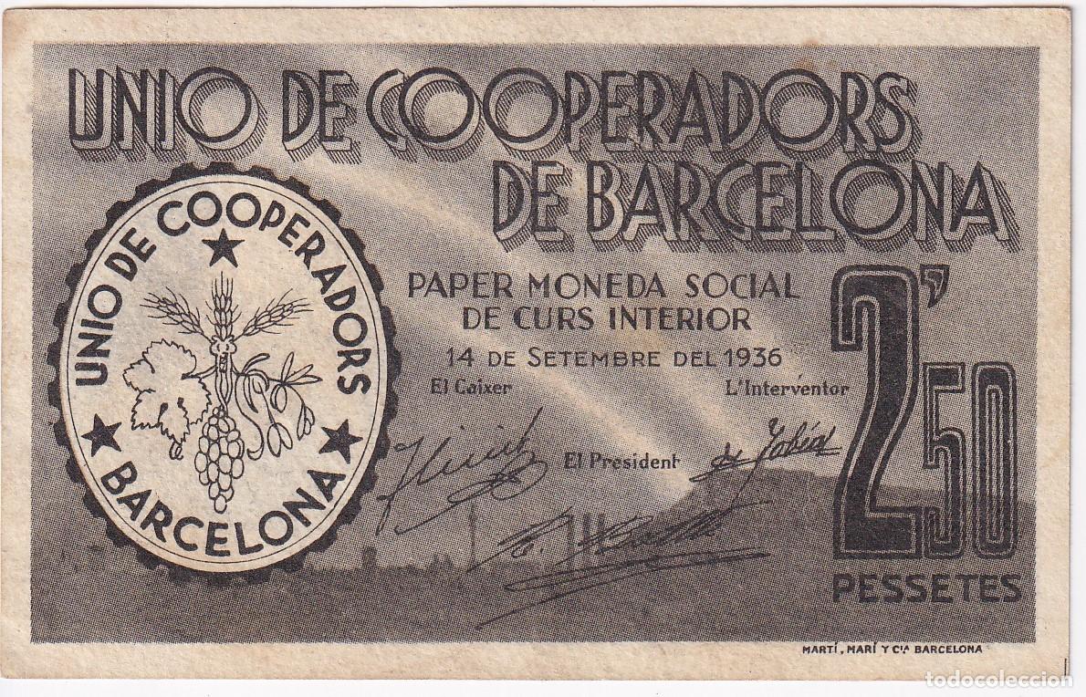 Banconote locali: BILLETE DE 2,50 CENTIMOS DE LA UNIO DE COOPERADORS DE BARCELONA DEL A&Ntilde;O 1936