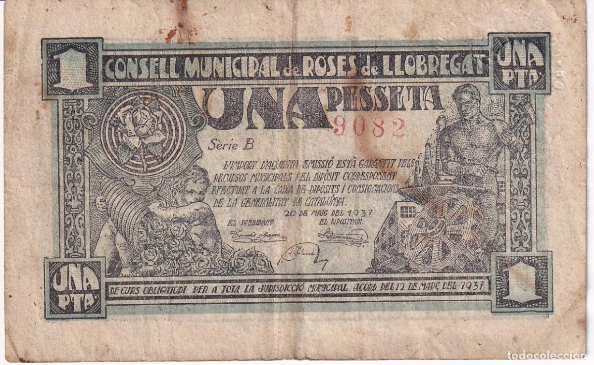 Notas locais: BILLETE DE 1 PESETA CONSELL MUNICIPAL DE ROSES DEL LLOBREGAT N&ordm; NEGRO A&Ntilde;O 1937 - ST. FELIU LLOBREGAT