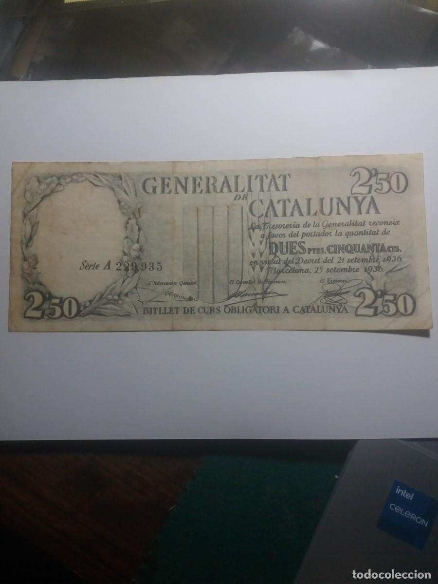 Billetes locales: Billete 2,50 Pessetes GENERALITAT CATALUNYA 21 Setembre 1936