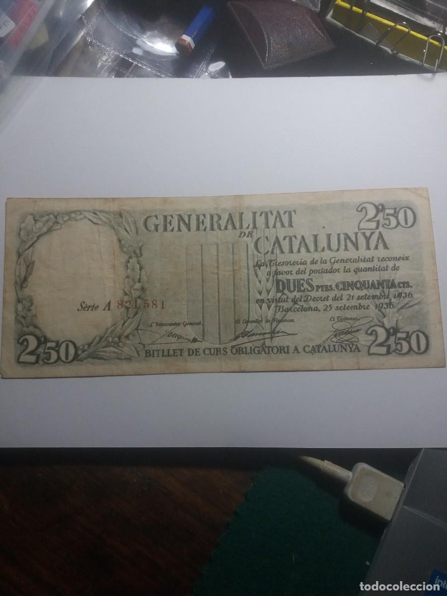 Billetes locales: Billete 2,50 Pessetes GENERALITAT CATALUNYA 21 Setembre 1937