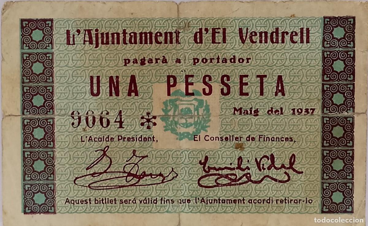 Billetes locales: BILLETE LOCAL DE 1 PESETA DEL VENDRELL 1937 GUERRA CIVIL
