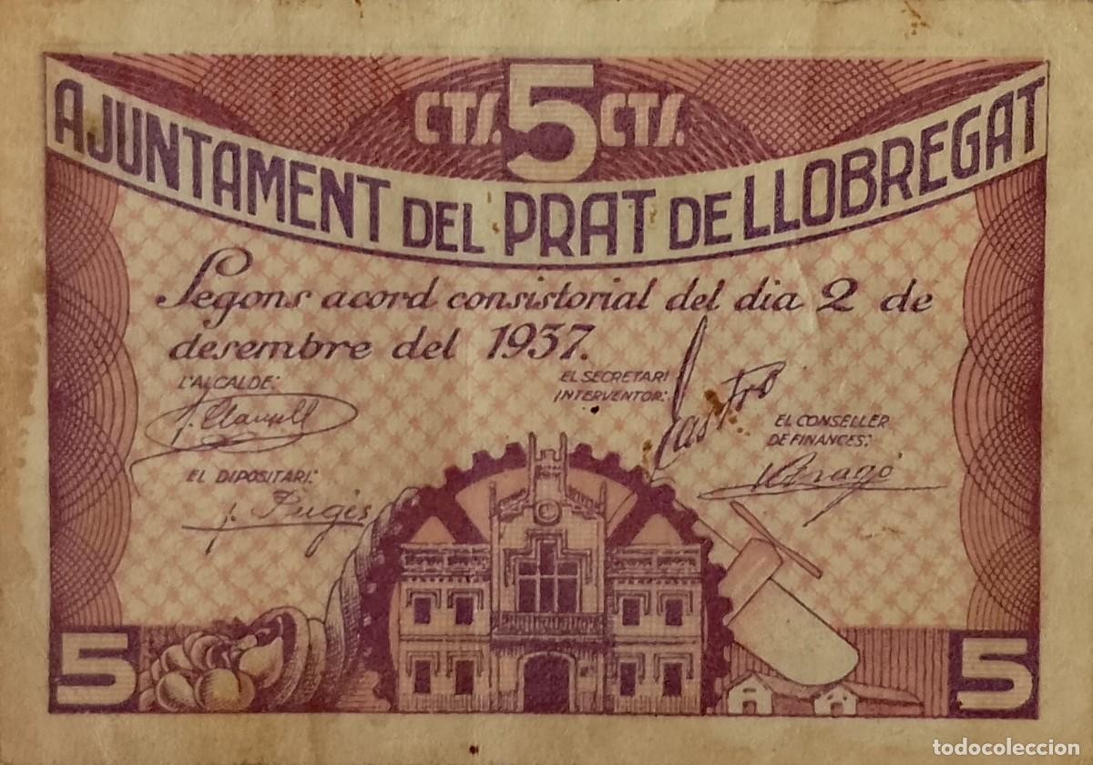 Billetes locales: BILLETE LOCAL DE 5 CENTIMOS PRAT DE LLOBREGAT 1937 GUERRA CIVIL