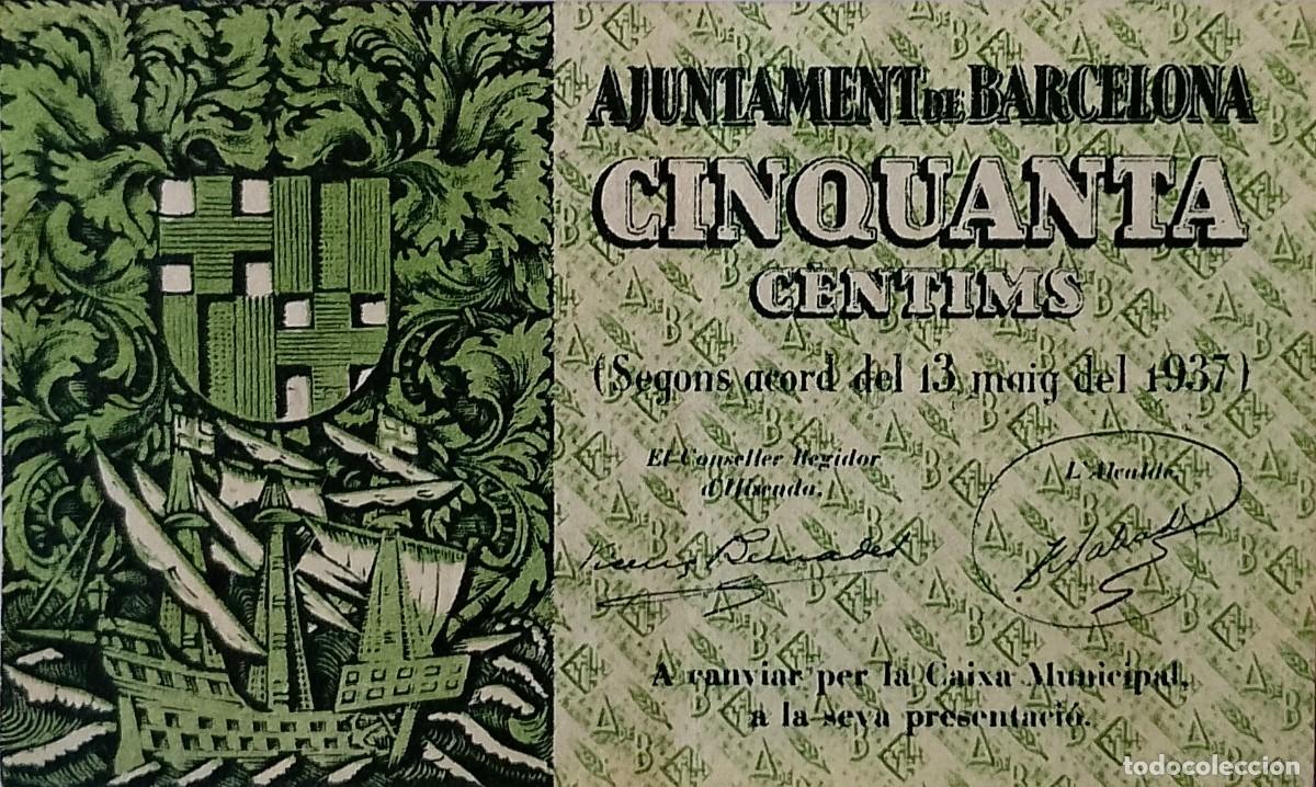 Billetes locales: BILLETE LOCAL DE 50 CENTIMOS DE BARCELONA 1937 GUERRA CIVIL