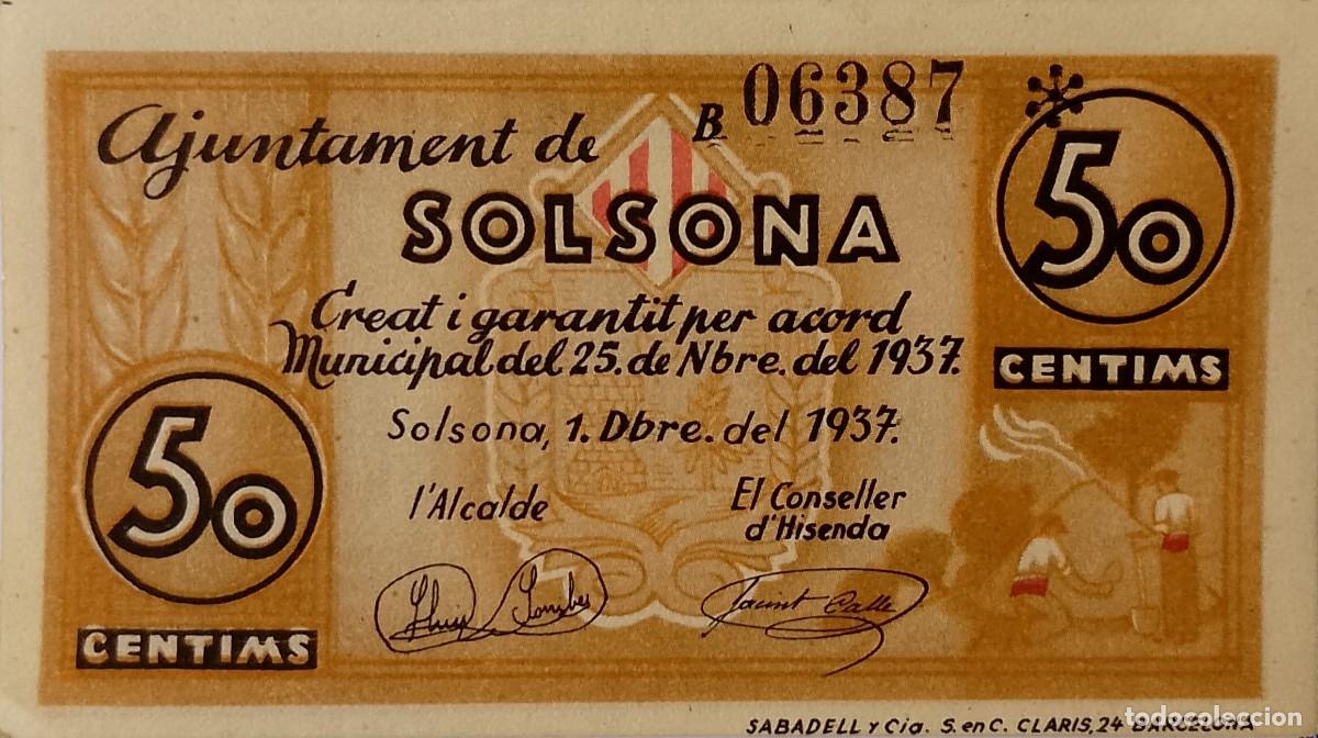 Billetes locales: BILLETE LOCAL DE 50 CENTIMOS DE SOLSONA 1937 GUERRA CIVIL