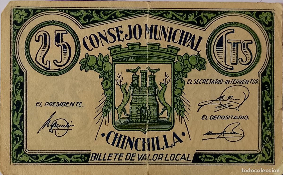 Billetes locales: BILLETE LOCAL DE 25 CENTIMOS DE CHINCHILLA 1937 GUERRA CIVIL