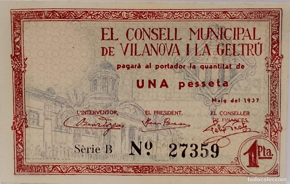 Billetes locales: BILLETE LOCAL DE 1 PESETA VILANOVA I LA GELTRU 1937 GUERRA CIVIL