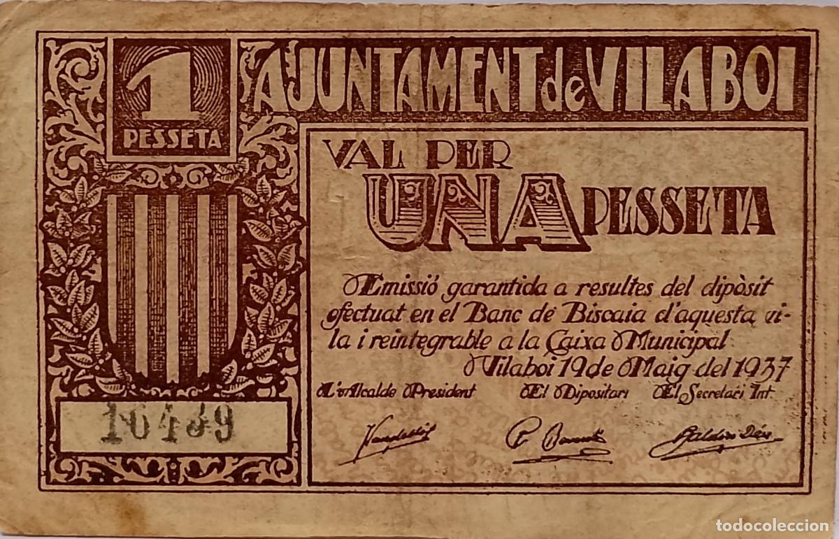 Billetes locales: BILLETE LOCAL DE 1 PESETA VILABOI 1937 GUERRA CIVIL