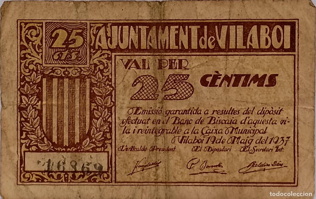 Billetes locales: BILLETE LOCAL DE 25 CENTIMOS VILABOI 1937 GUERRA CIVIL