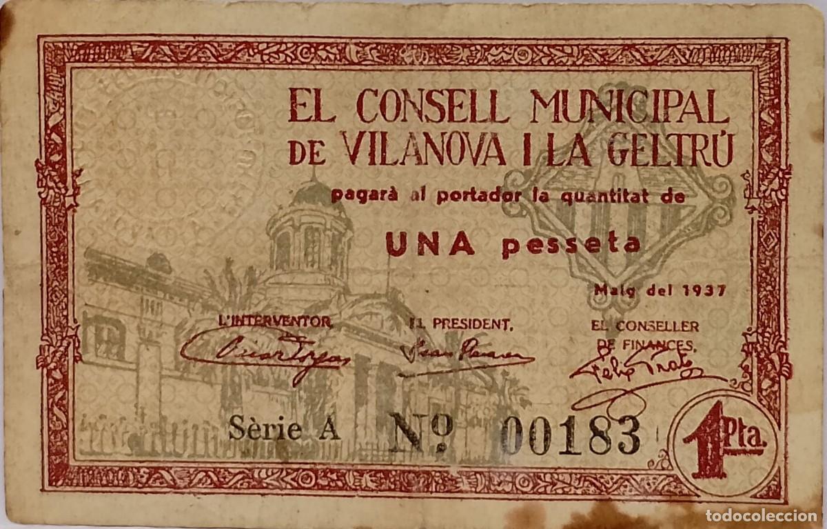 Billetes locales: BILLETE LOCAL DE 1 PESETA VILANOVA I LA GELTRU 1937 GUERRA CIVIL