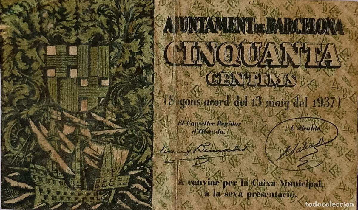 Billetes locales: BILLETE LOCAL DE 50 CENTIMOS BARCELONA 1937 GUERRA CIVIL