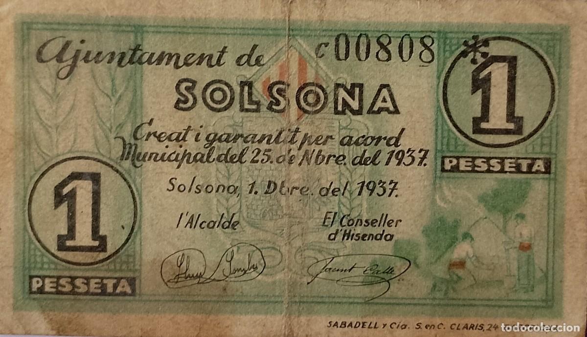 Billetes locales: BILLETE LOCAL DE 1 PESETA DE SOLSONA 1937 GUERRA CIVIL
