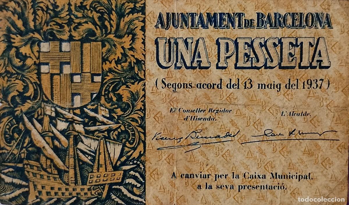 Billetes locales: BILLETE LOCAL DE 1 PESETA DE BARCELONA 1937 GUERRA CIVIL