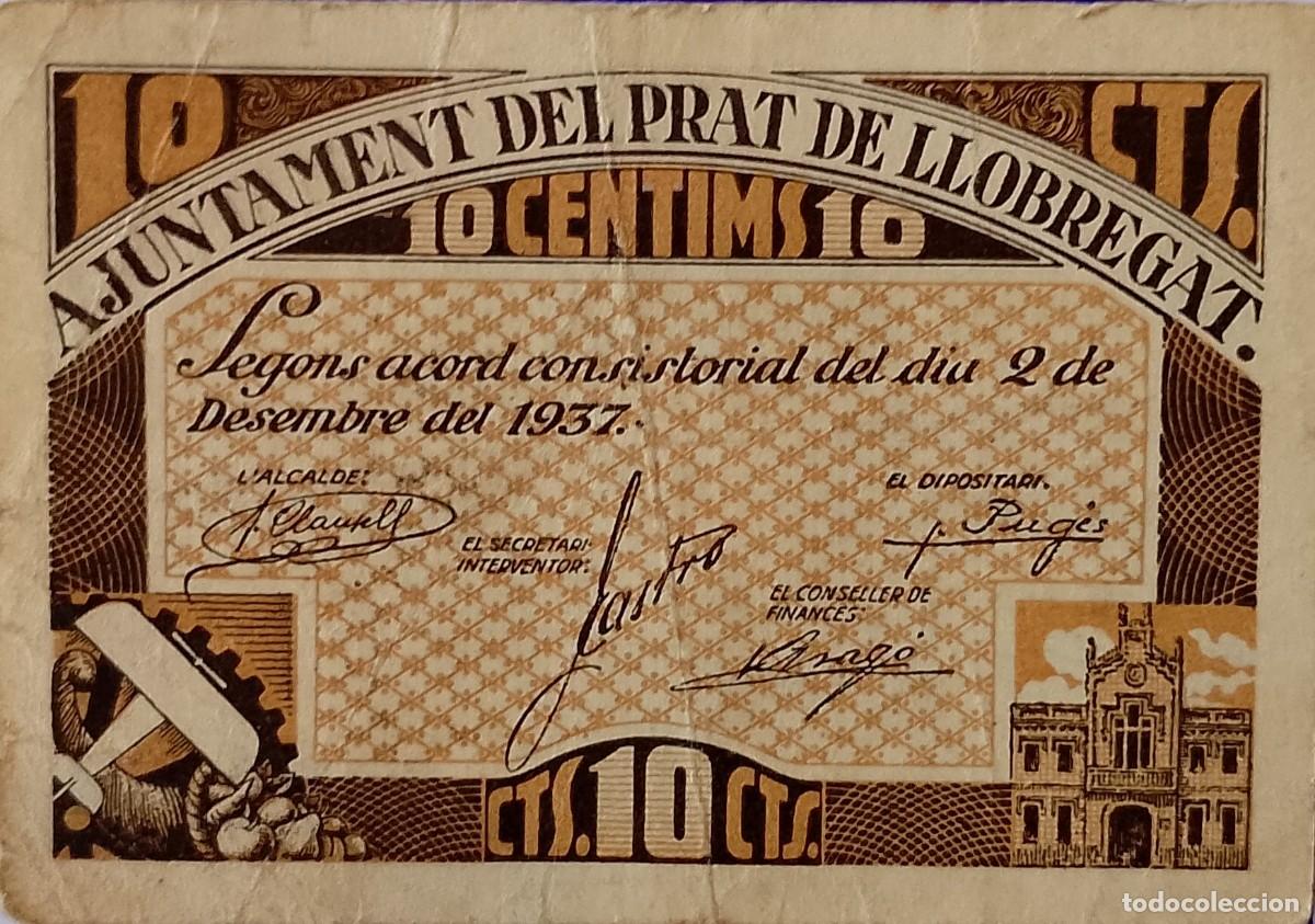 Billetes locales: BILLETE LOCAL DE 10 CENTIMOS DE PRAT DE LLOBREGAT 1937 GUERRA CIVIL