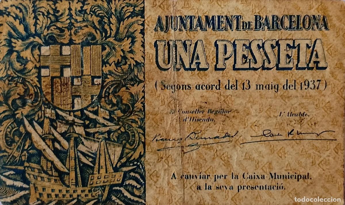 Billetes locales: BILLETE LOCAL DE 1 PESETA DE BARCELONA 1937 GUERRA CIVIL