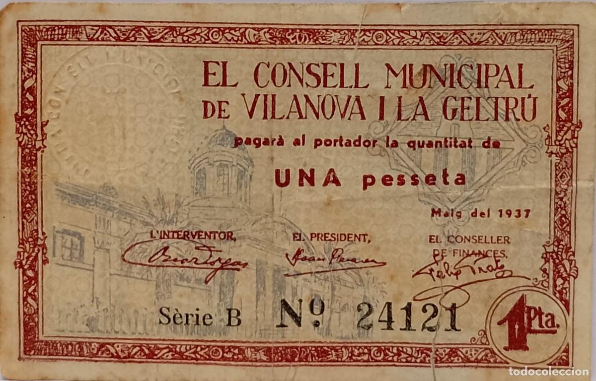 Billetes locales: BILLETE LOCAL DE 1 PESETA DE VILANOVA I LA GELTRU 1937 GUERRA CIVIL