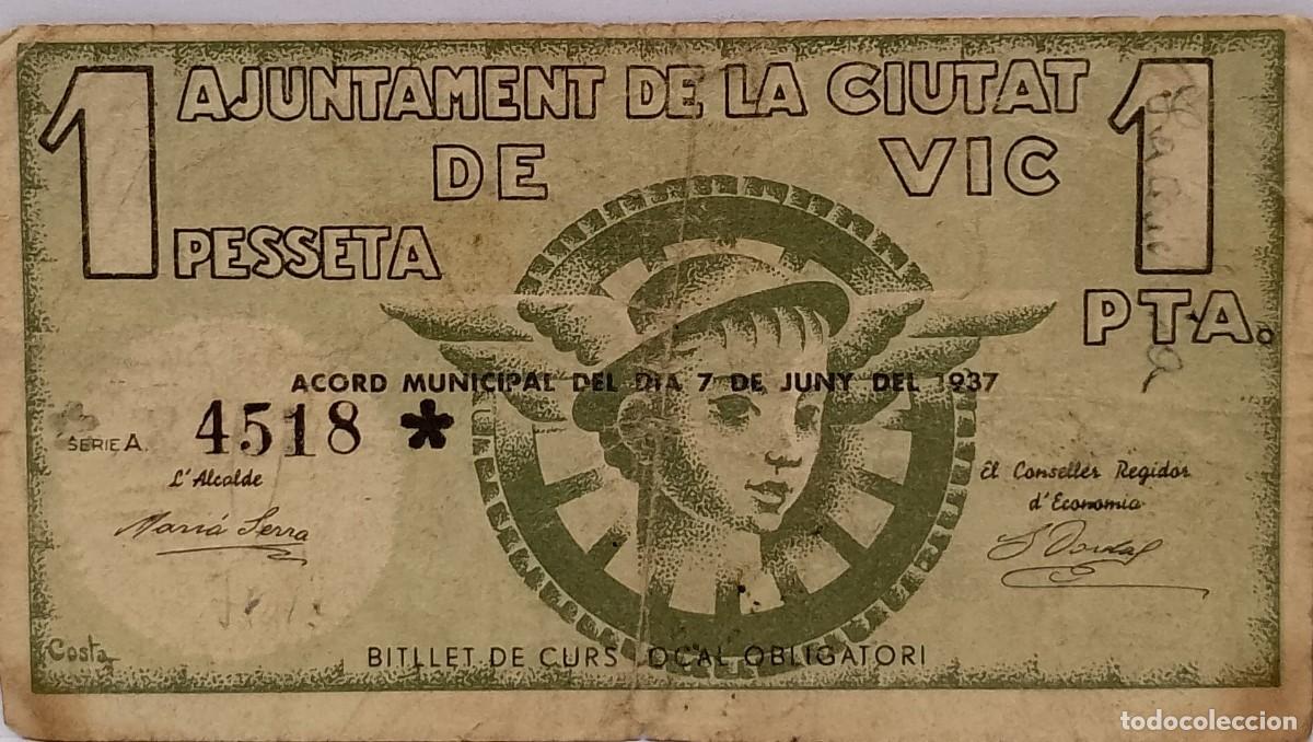 Billetes locales: BILLETE LOCAL DE 1 PESETA DE VIC 1937 GUERRA CIVIL