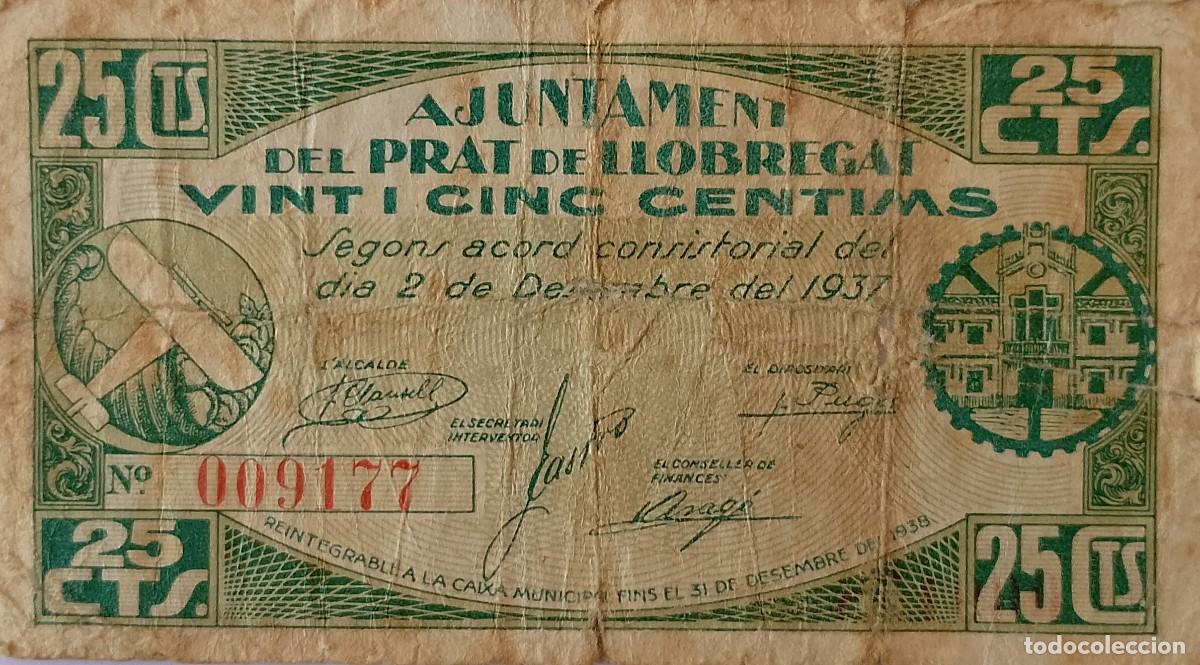 Billetes locales: BILLETE LOCAL DE 25 CENTIMOS DE PRAT DE LLOBREGAT 1937 GUERRA CIVIL