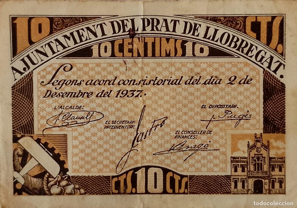 Billetes locales: BILLETE LOCAL DE 10 CENTIMOS DE PRAT DE LLOBREGAT 1937 GUERRA CIVIL
