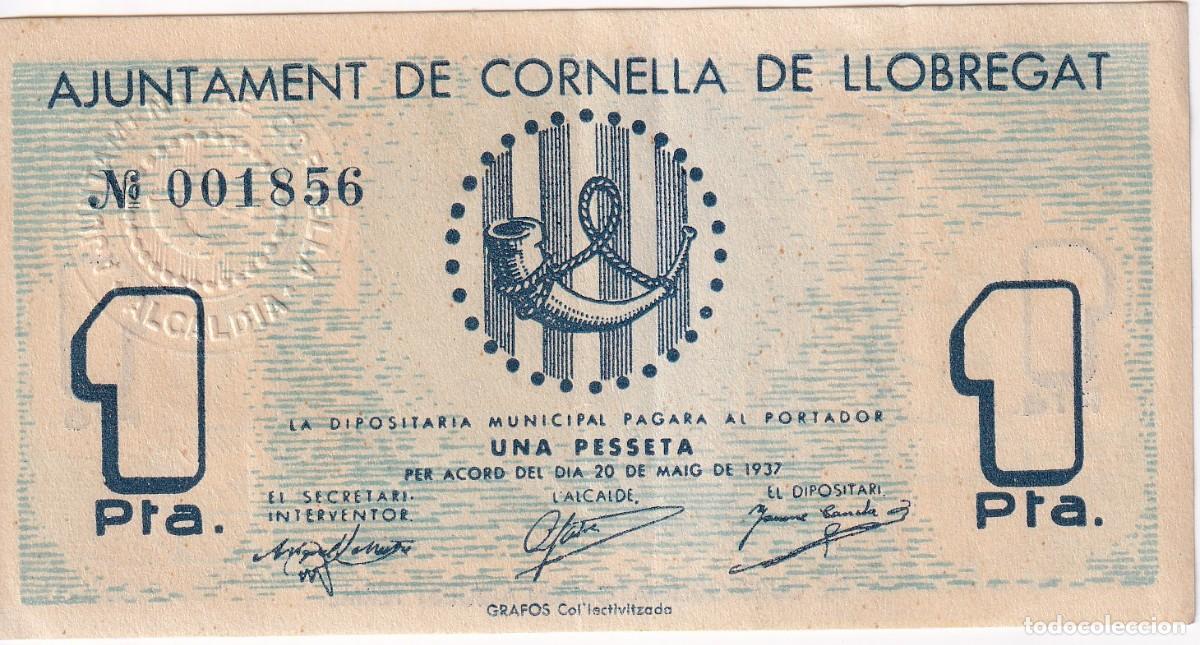 Banconote locali: BILLETE DE 1 PESETA DEL AJUNTAMENT DE CORNELLA DE LLOBREGAT DEL A&Ntilde;O 1937 (SELLO SECO)
