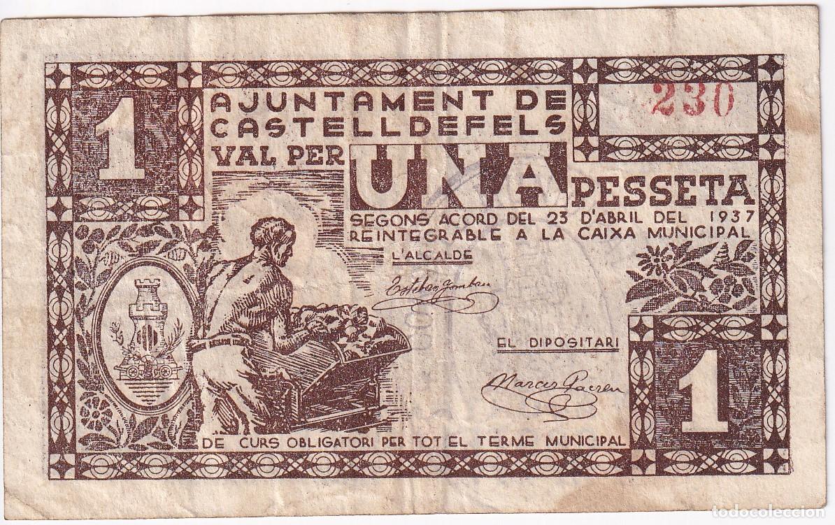Banconote locali: BILLETE DE 1 PESETA DEL AJUNTAMENT DE CASTELLDEFELS DEL A&Ntilde;O 1937