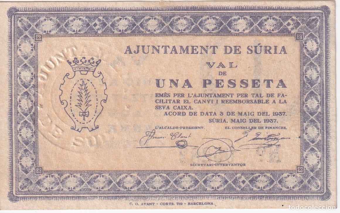 Notas locais: BILLETE DE 1 PESETA DEL AJUNTAMENT DE SURIA DEL A&Ntilde;O 1937 SIN CIRCULAR