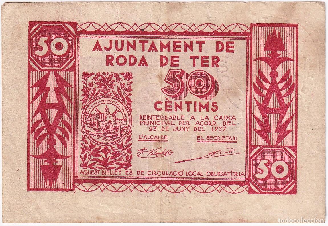 Banconote locali: BILLETE DE 50 CENTIMOS DEL AJUNTAMENT DE RODA DE TER DEL A&Ntilde;O 1937