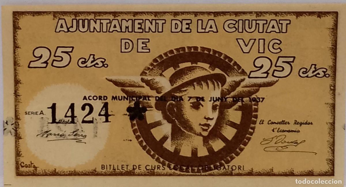 Billetes locales: BILLETE LOCAL DE 25 CENTIMOS DE VIC 1937 GUERRA CIVIL