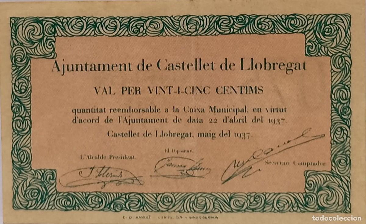 Billetes locales: BILLETE LOCAL DE 25 CENTIMOS DE CASTELLET DE LLOBREGAT 1937 GUERRA CIVIL