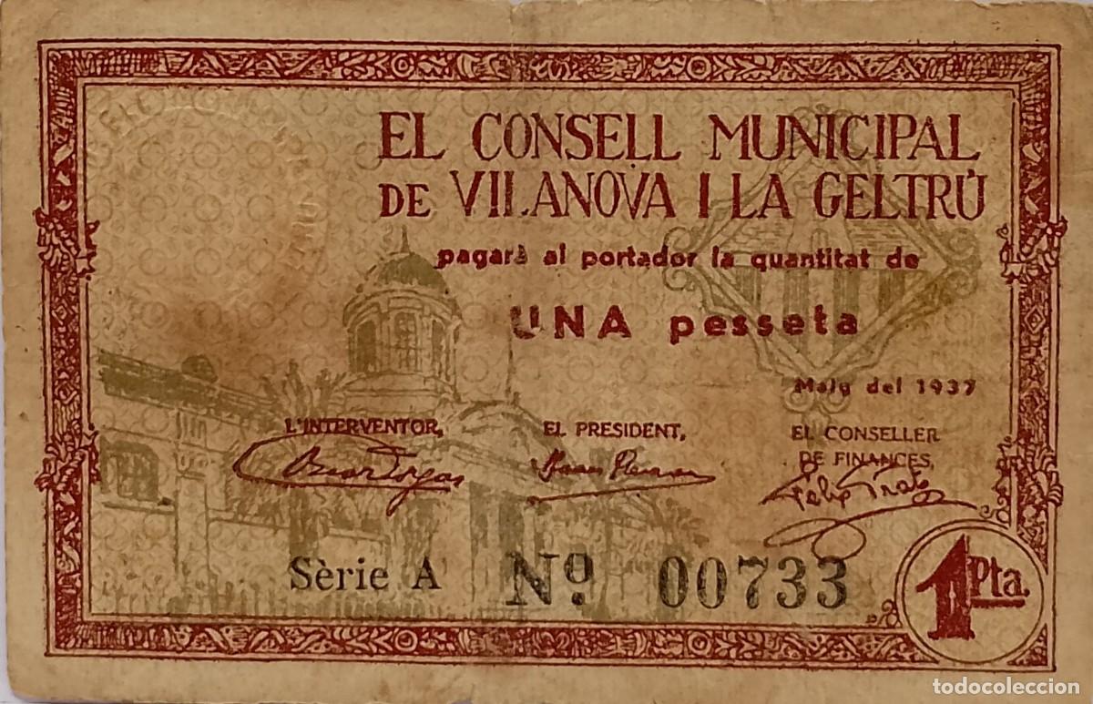 Billetes locales: BILLETE LOCAL DE 1 PESETA DE VILANOVA I LA GELTRU 1937 GUERRA CIVIL