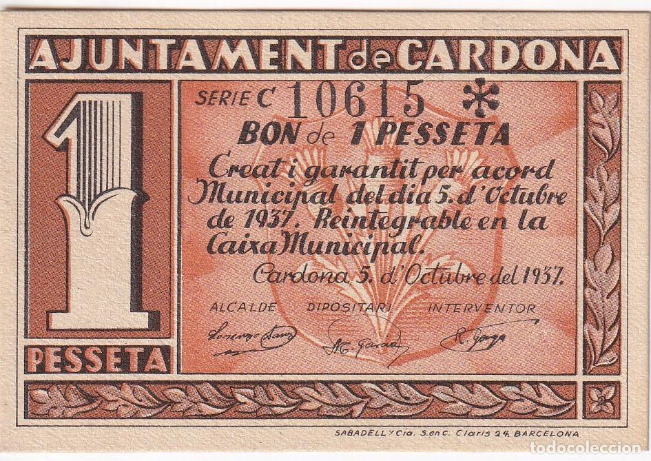 Local Banknotes: BILLETE DE 1 PESETA DEL AJUNTAMENT DE CARDONA DEL A&Ntilde;O 1937 SIN CIRCULAR (SC)