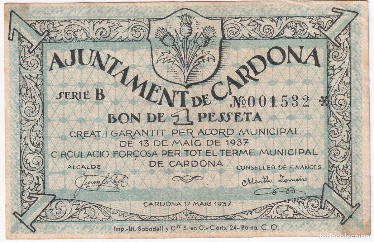 Lokale Banknoten: BILLETE DE 1 PESETA DEL AJUNTAMENT DE CARDONA DEL A&Ntilde;O 1937