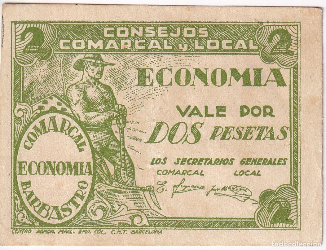 Local Banknotes: BILLETE DE 2 PESETAS DEL CONSEJO MUNICIPAL DE BARBASTRO DEL A&Ntilde;O 1937 (N&ordm; PEQUE&Ntilde;OS)