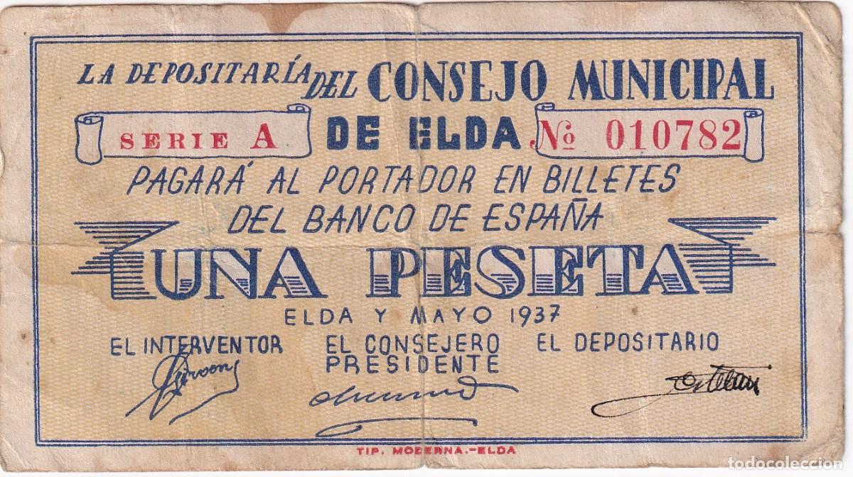 Banconote locali: BILLETE DE 1 PESETA DEL CONSEJO MUNICIPAL DE ELDA DEL A&Ntilde;O 1937 (ALICANTE)