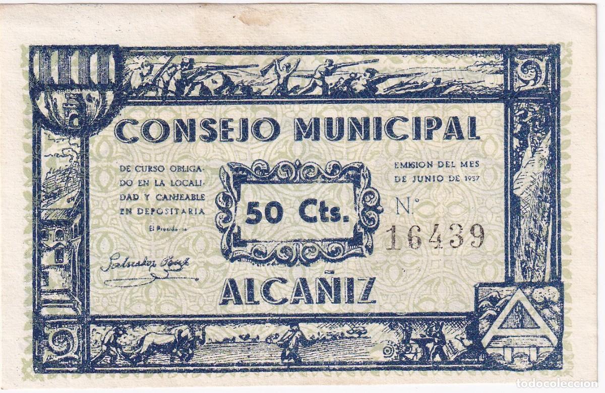 Lokale Banknoten: BILLETE DE 50 CENTIMOS DEL CONSEJO MUNICIPAL DE ALCA&Ntilde;IZ DEL A&Ntilde;O 1937 CALIDAD EBC