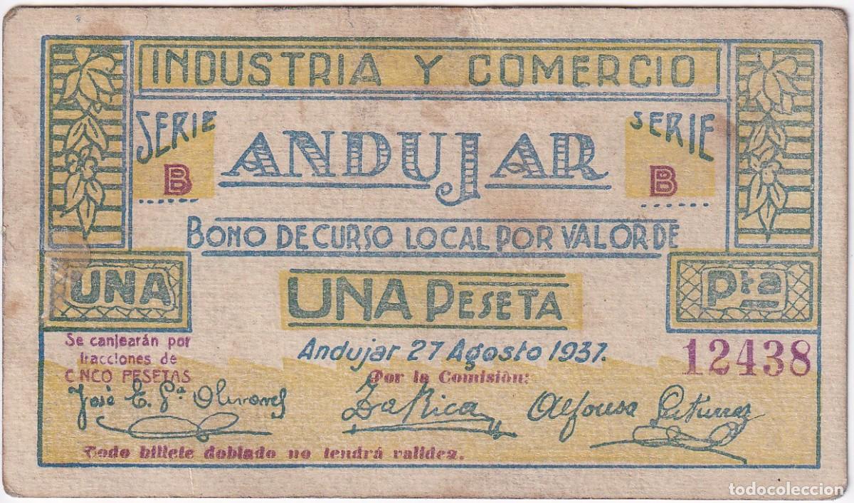 Banconote locali: BILLETE DE 1 PESETA DE INDUSTRIA Y COMERCIO ANDUJAR DEL A&Ntilde;O 1937 (JAEN)