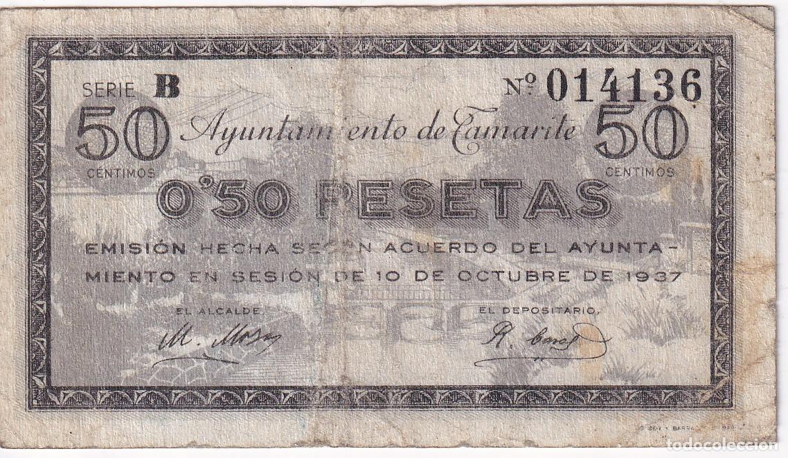 Banconote locali: BILLETE DE 50 CENTIMOS DEL AYUNTAMIENTO DE TAMARITE DEL A&Ntilde;O 1937 (HUESCA)