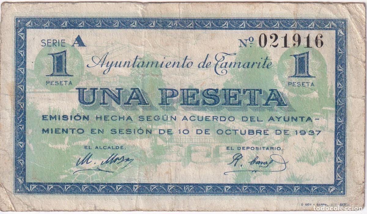 Local Banknotes: BILLETE DE 1 PESETA DEL AYUNTAMIENTO DE TAMARITE DEL A&Ntilde;O 1937 (HUESCA)