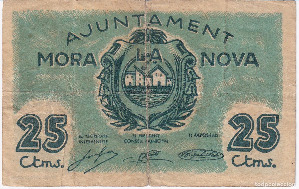 Notas locais: BILLETE DE 25 CENTIMOS DEL AJUNTAMENT DE MORA LA NOVA DEL A&Ntilde;O 1937