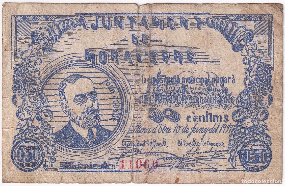 Banconote locali: BILLETE DE 50 CENTIMOS DEL AJUNTAMENT DE MORA DE EBRE DEL A&Ntilde;O 1937 (COLOR AZUL)