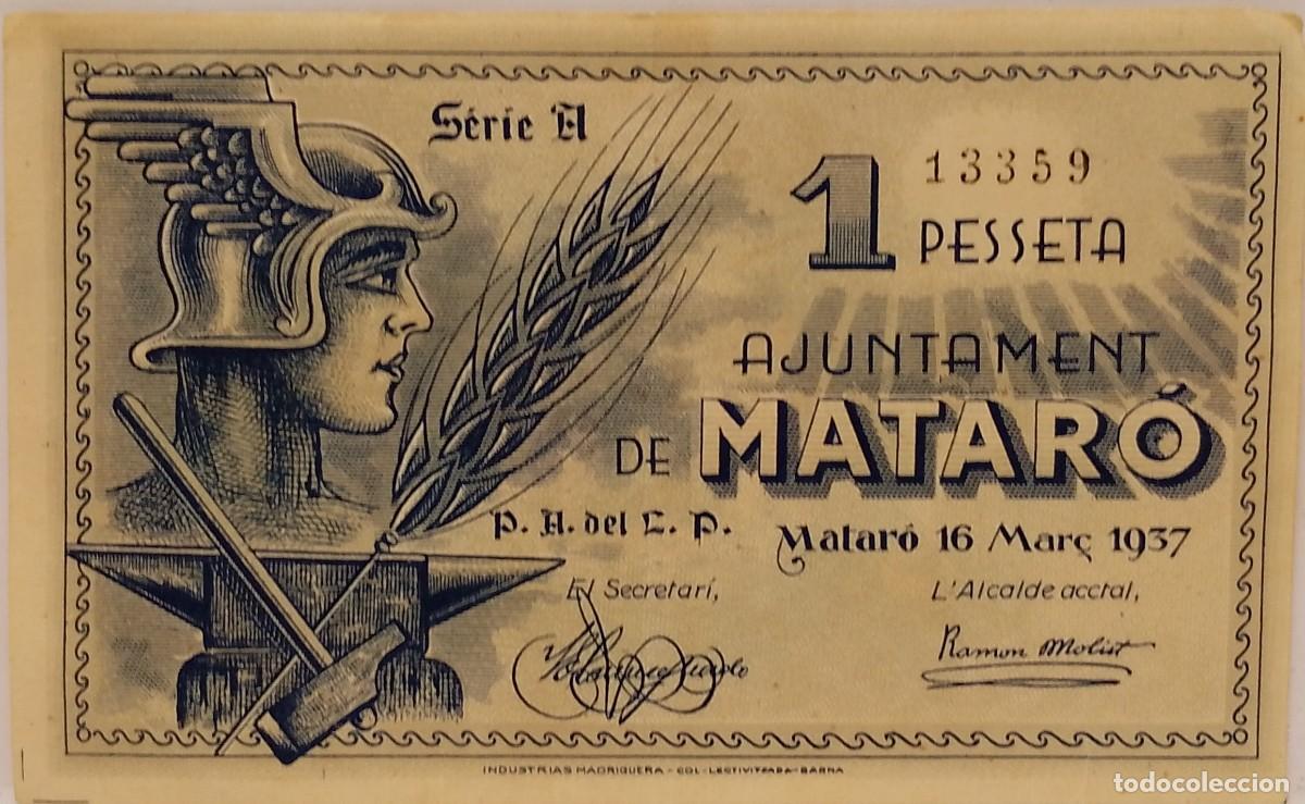 Billetes locales: BILLETE LOCAL DE 1 PESETA MATARO 1937 GUERRA CIVIL