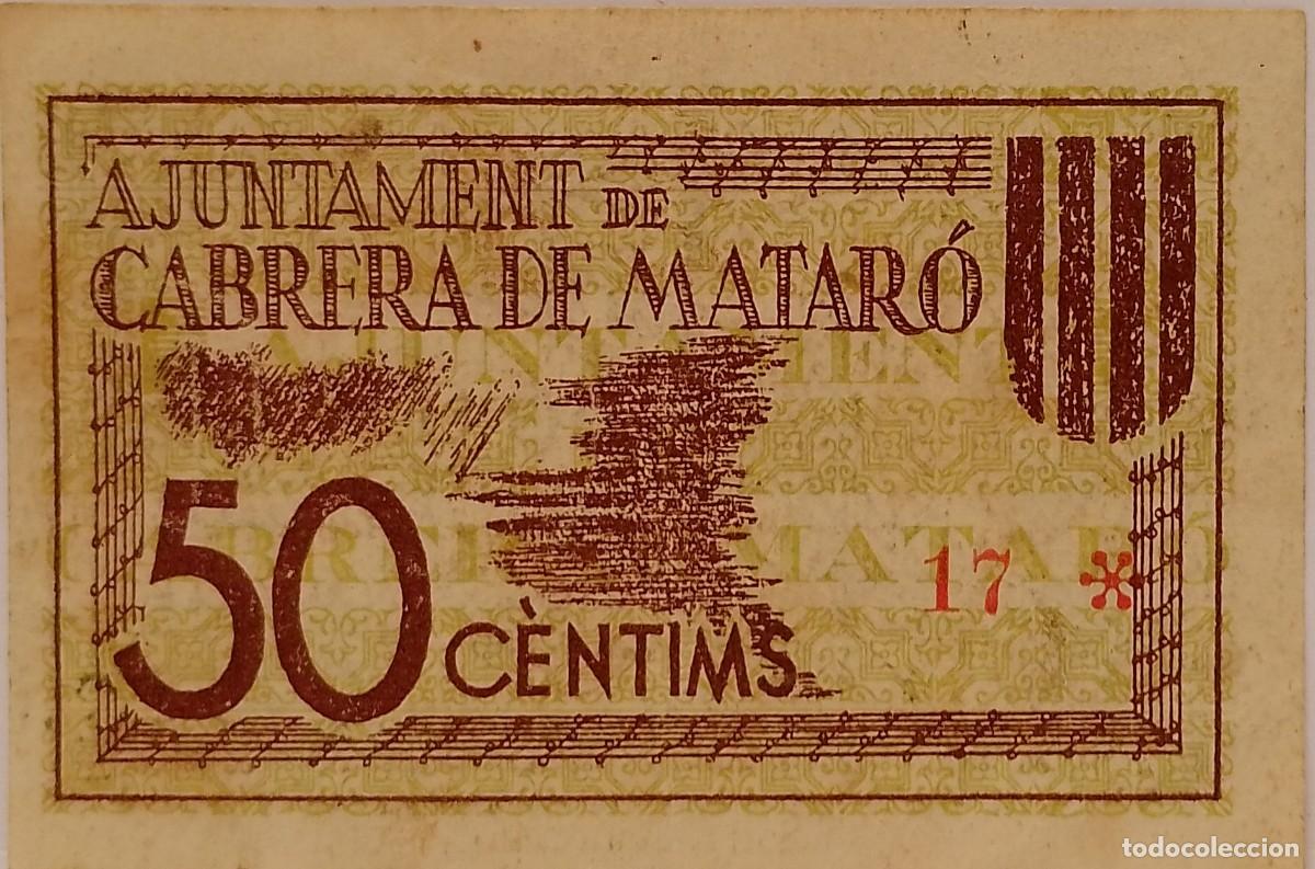 Billetes locales: BILLETE LOCAL DE 50 CENTIMOS CABRERA DE MATARO 1937 GUERRA CIVIL