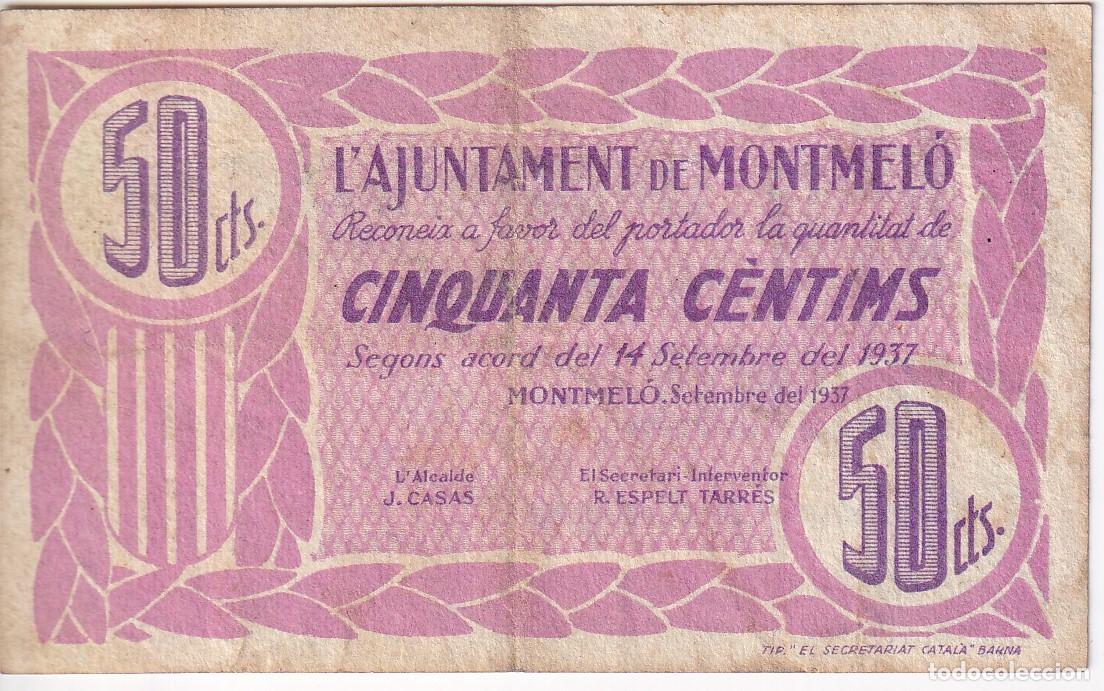 Notas locais: N&ordm; 000056 BILLETE DE 50 CENTIMOS DEL AJUNTAMENT DE MONTMELO DEL A&Ntilde;O 1937