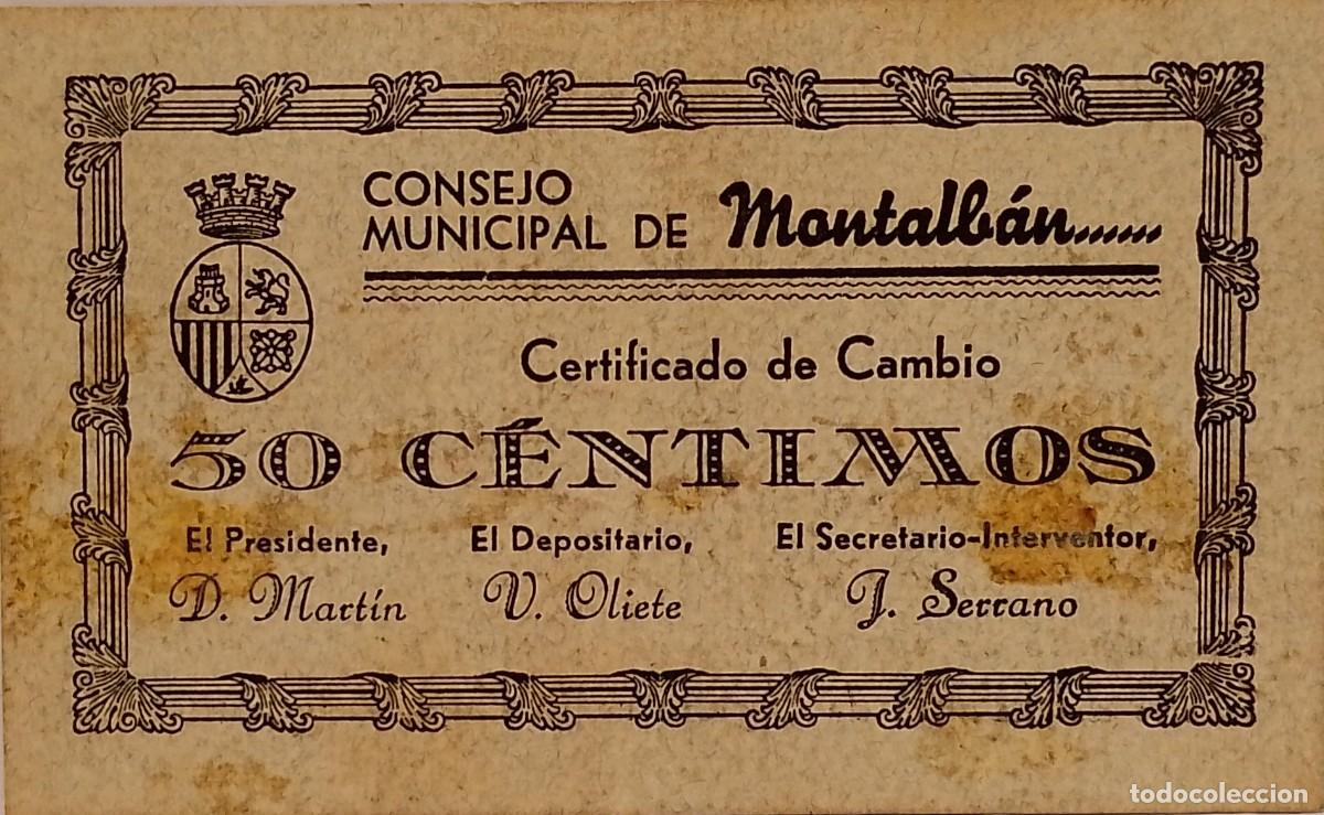 Billetes locales: BILLETE LOCAL DE 1 PESETA MONTALBAN 1937 GUERRA CIVIL