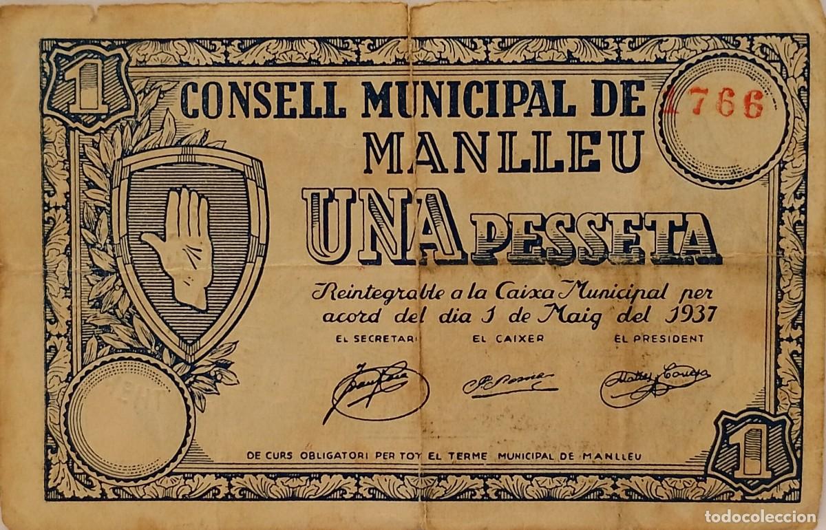Billetes locales: BILLETE LOCAL DE 1 PESETA MANLLEU 1937 GUERRA CIVIL