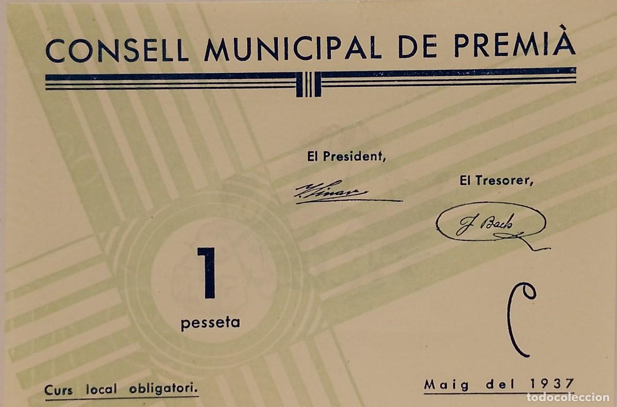 Billetes locales: BILLETE LOCAL DE 1 PESETA PREMIA 1937 GUERRA CIVIL