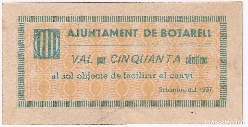 Billetes locales: BILLETE DE 50 CENTIMOS DEL AJUNTAMENT DE BOTARELL DEL A&Ntilde;O 1937 SIN CIRCULAR