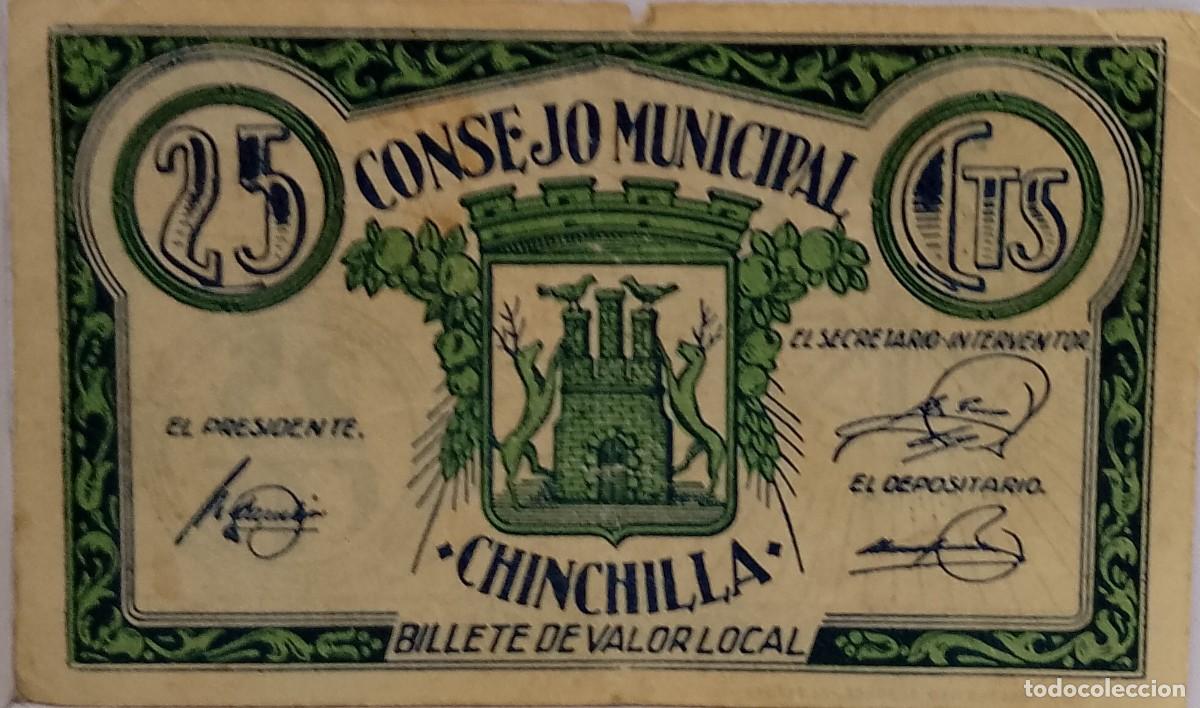 Billetes locales: BILLETE LOCAL DE 25 CENTIMOS DE CHINCHILLA 1937 GUERRA CIVIL