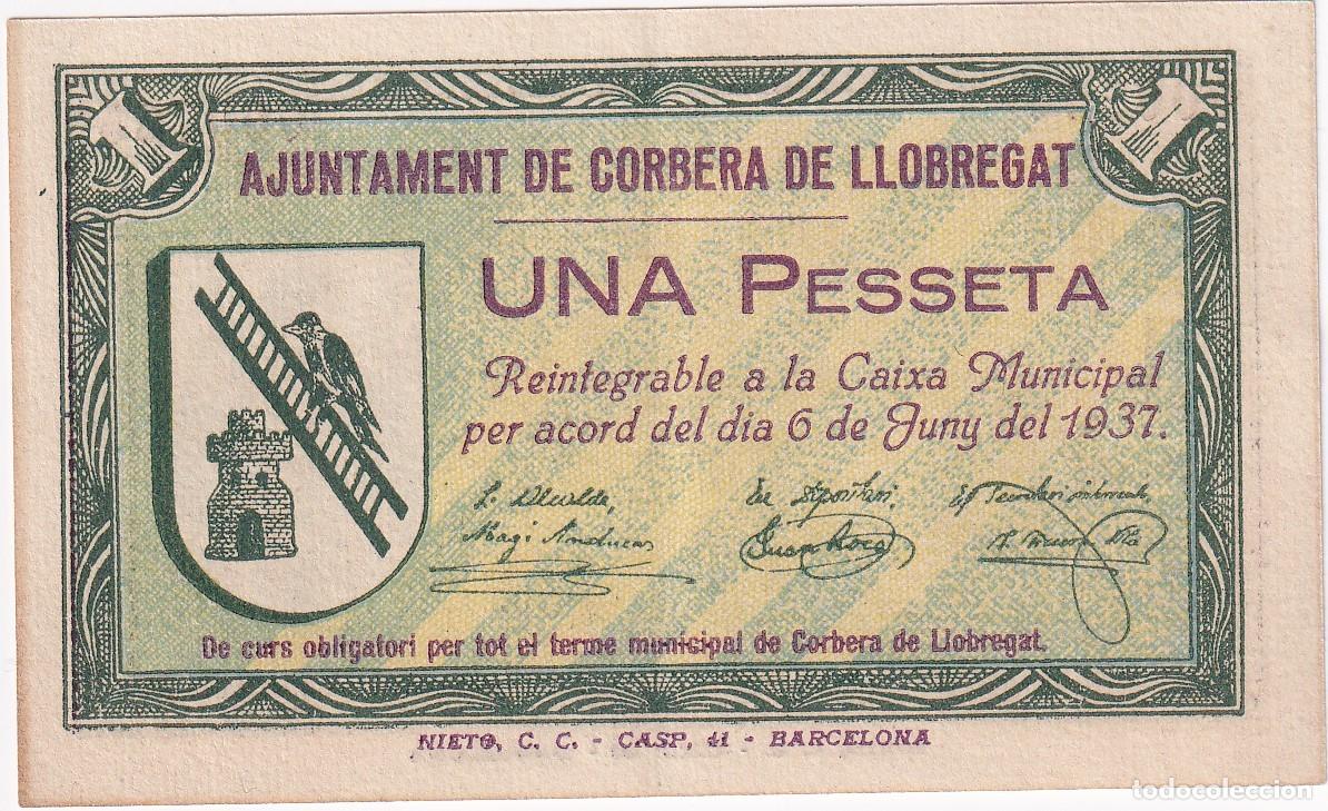 Billetes locales: BILLETE DE 1 PESETA DEL AJUNTAMENT DE CORBERA DE LLOBREGAT DEL A&Ntilde;O 1937