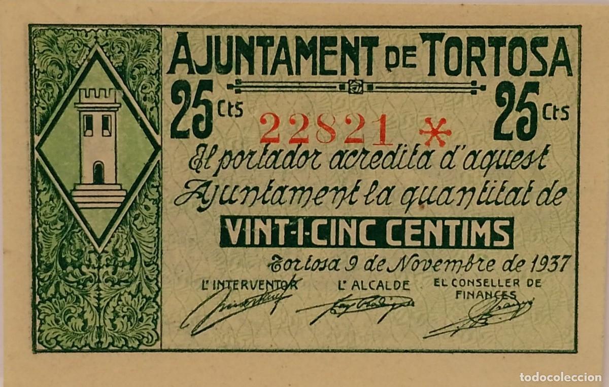 Billetes locales: BILLETE LOCAL DE 25 CENTIMOS DE TORTOSA 1937 GUERRA CIVIL